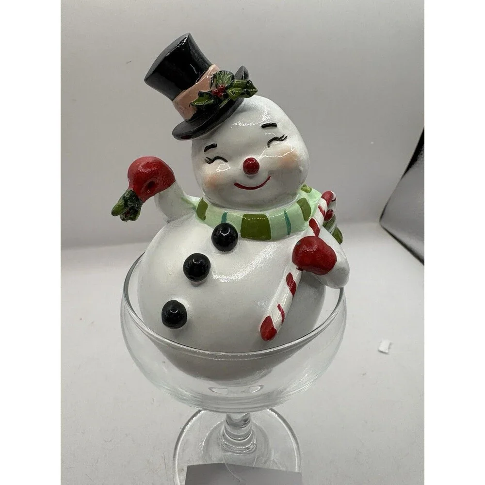 Retro Snowman in Martini Glass by December Diamonds 8” NIB